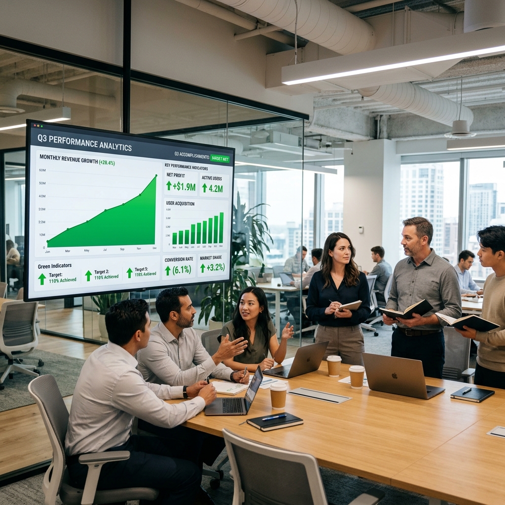 Analytics dashboard showing growth and improvements